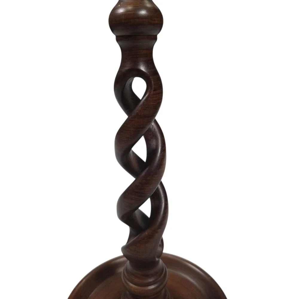 Antique English Oak Wood Candlestick‎ Holders Brass Open Barley Twist